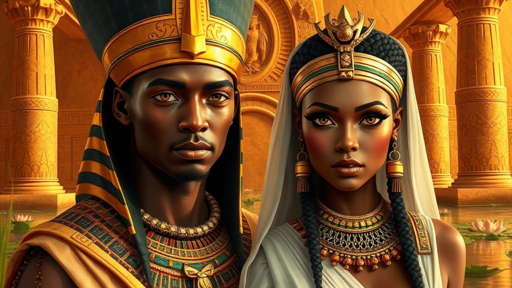 Egyptian Couple in Traditional Dress, Photorealistic Portrai...