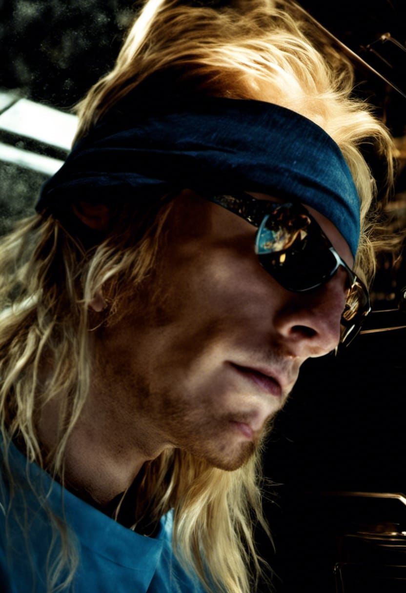 Hyperrealistic Portrait of Blond Man with Headband