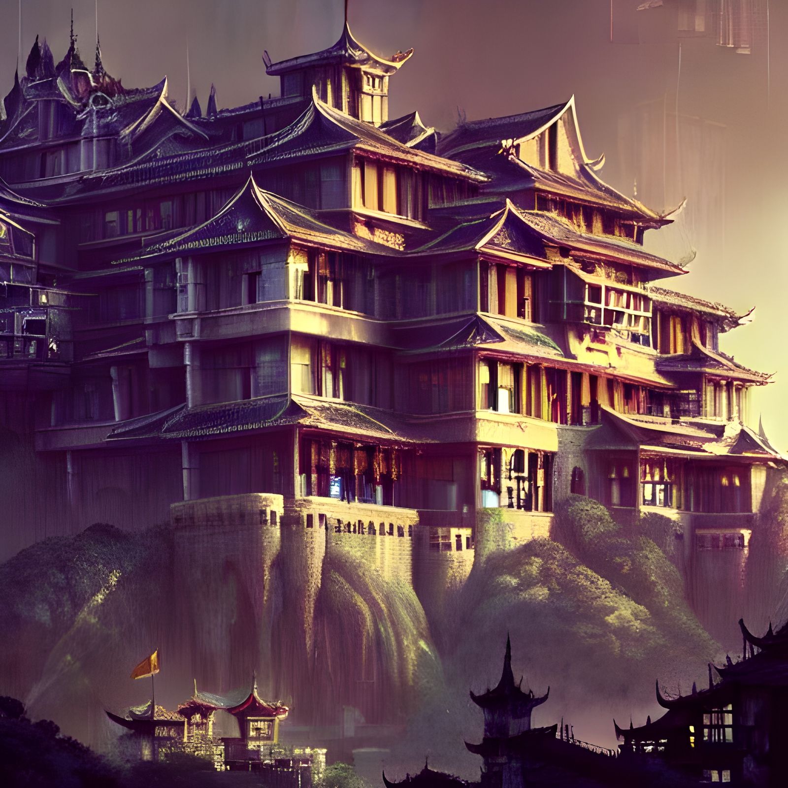 Cyberpunk Fortress Mansion in Kowloon Walled City