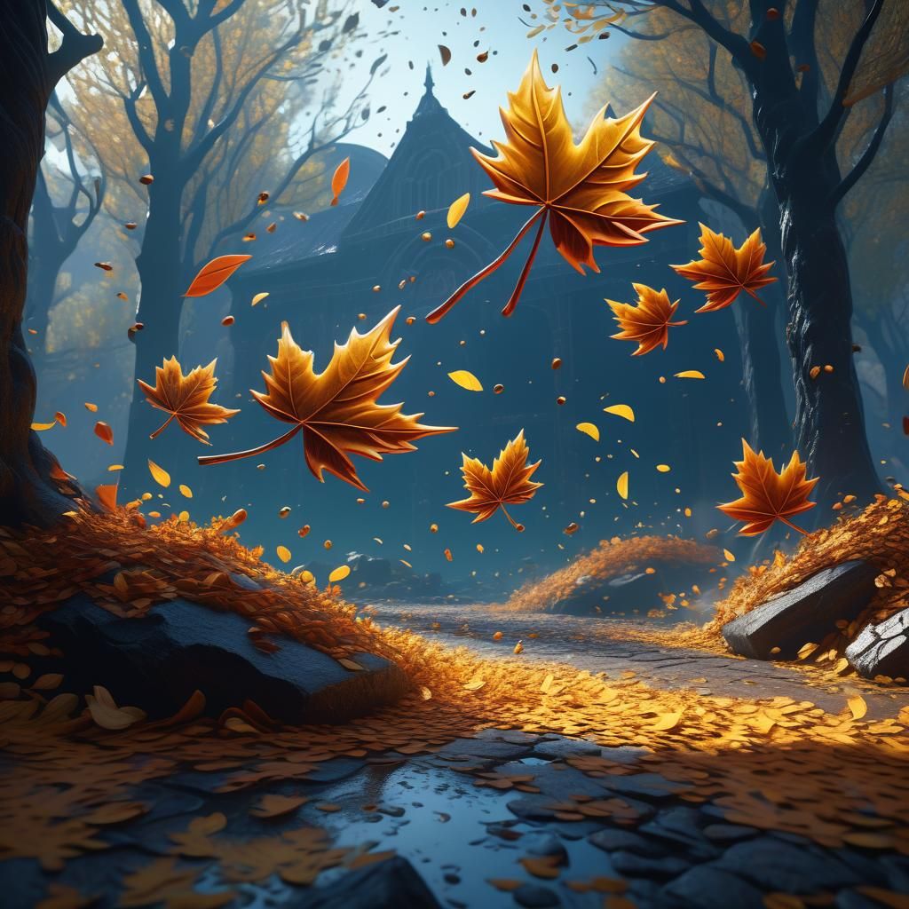 Windy Leaves Fantasy Concept Art in 8k