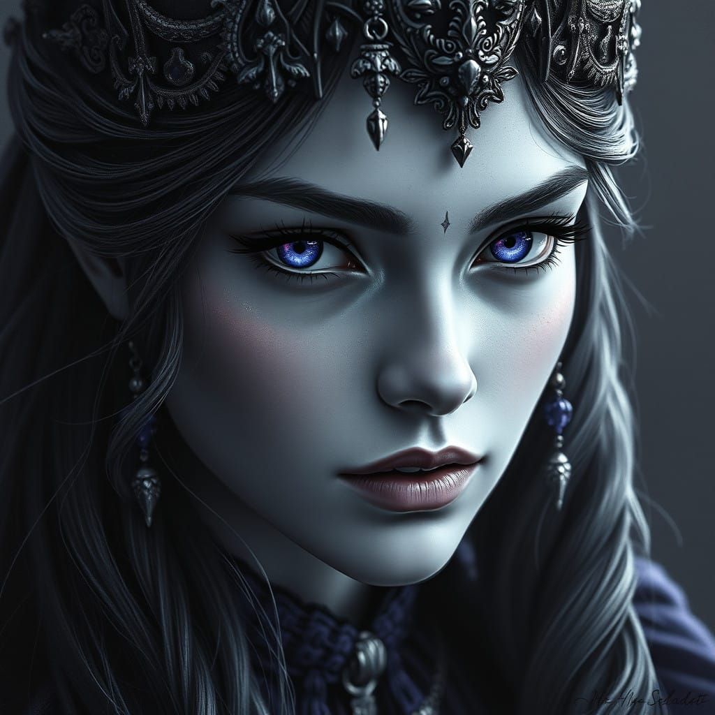 Regal Fantasy Princess in Hyper-Realistic Charcoal