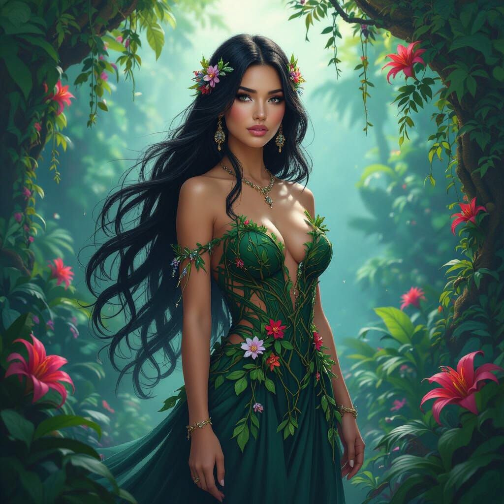 Mystical Woman in Jungle, Dreamlike Digital Art