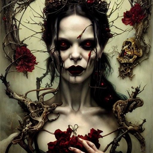 Decaying Skeletal Snow White with Apple