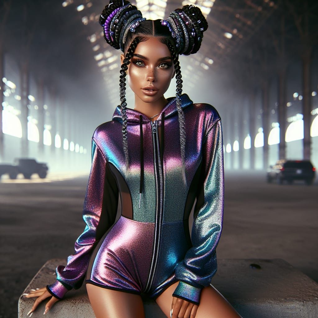 Stunning Latina with Braided Space Buns in Rave Outfit