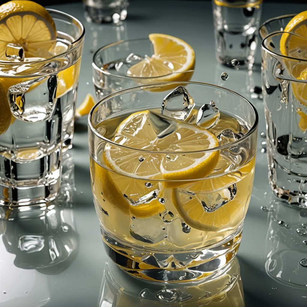 Macro Photo of Refreshing Lemon Drink in Surreal Style