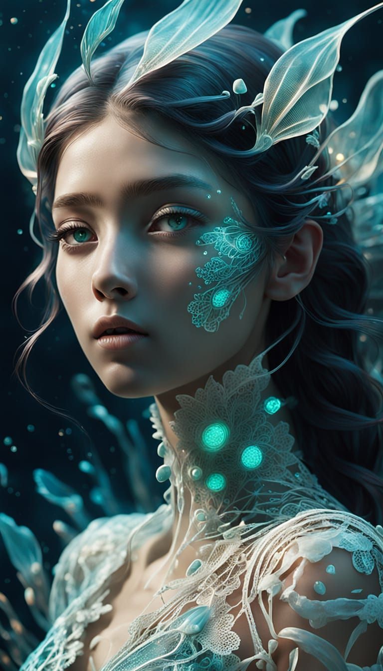 Ethereal Human Hybrid in Iridescent Armor