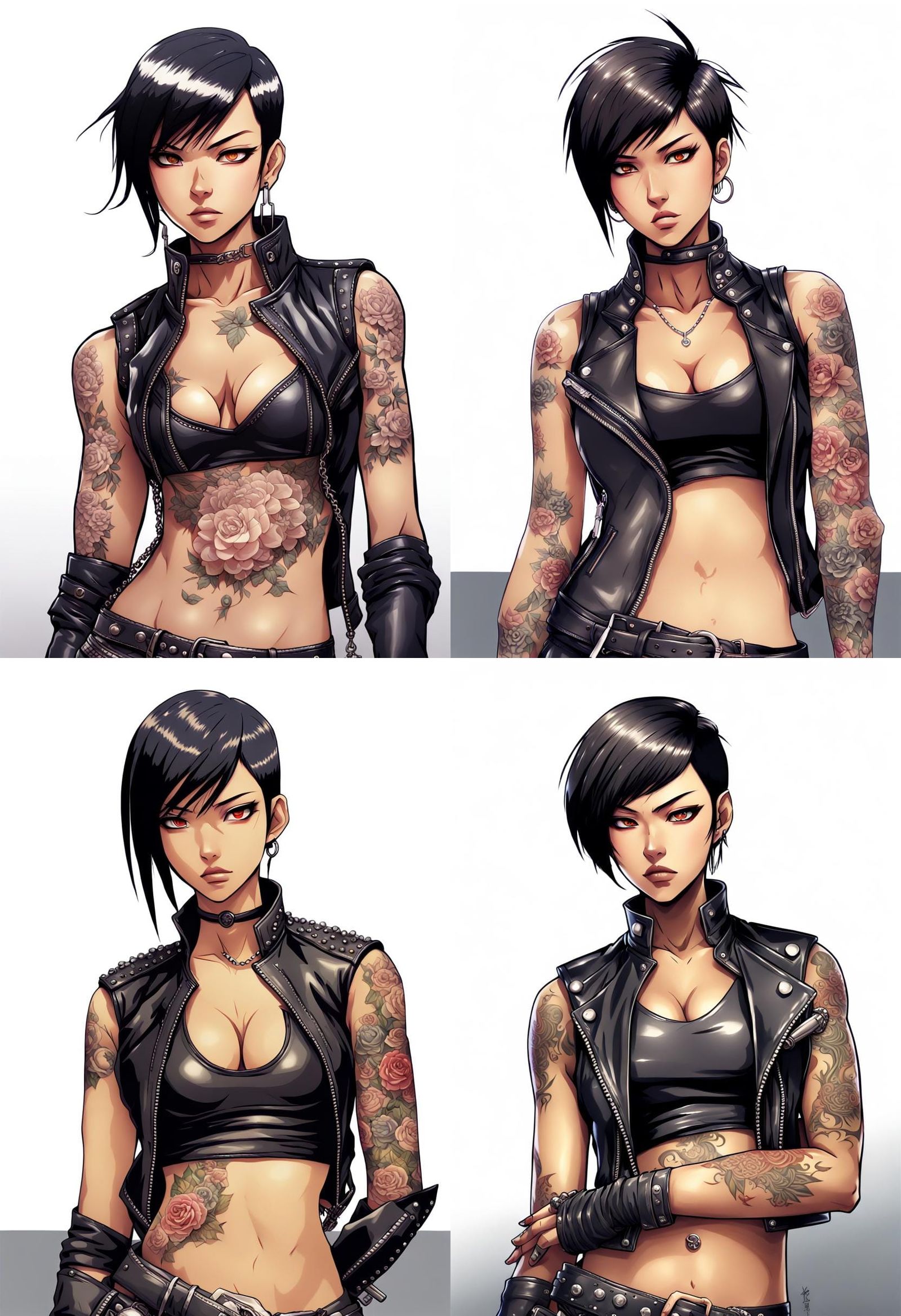 Tough Biker Woman in Anime Key Visual Style