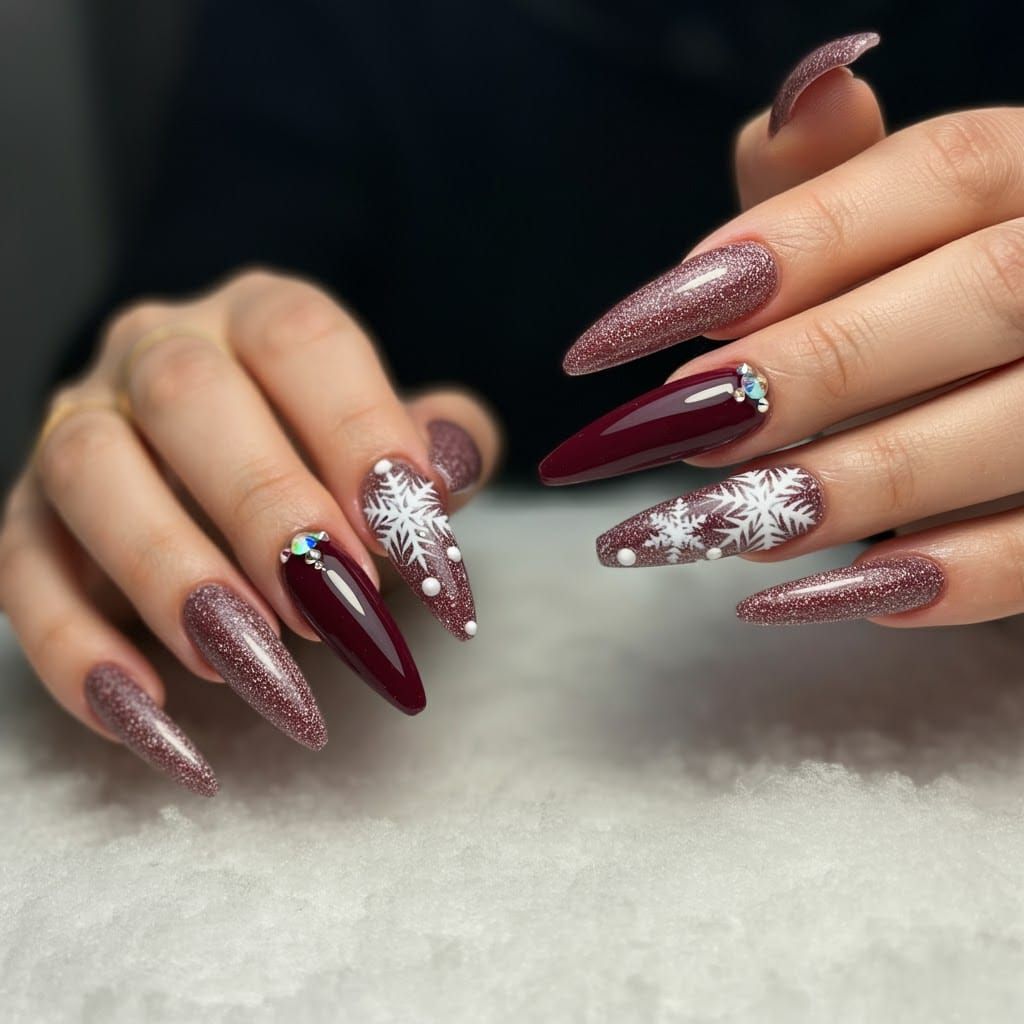 Winter Wonderland Stiletto Nail Art Design