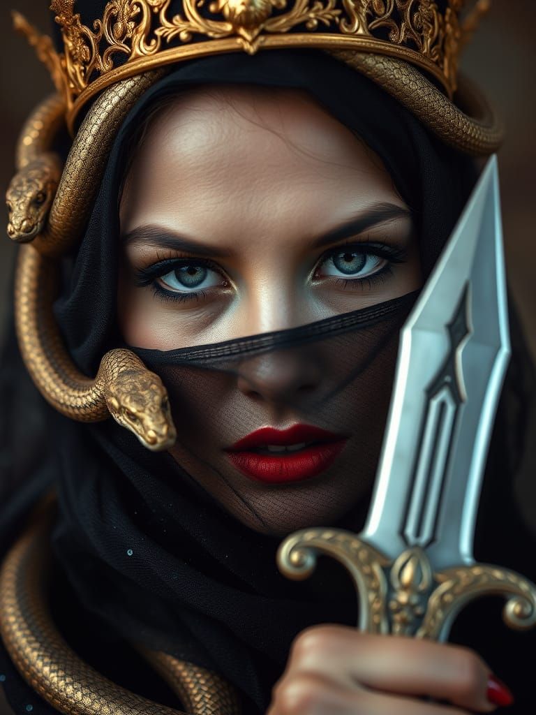 Enigmatic Woman with Crown, Snake and Dagger