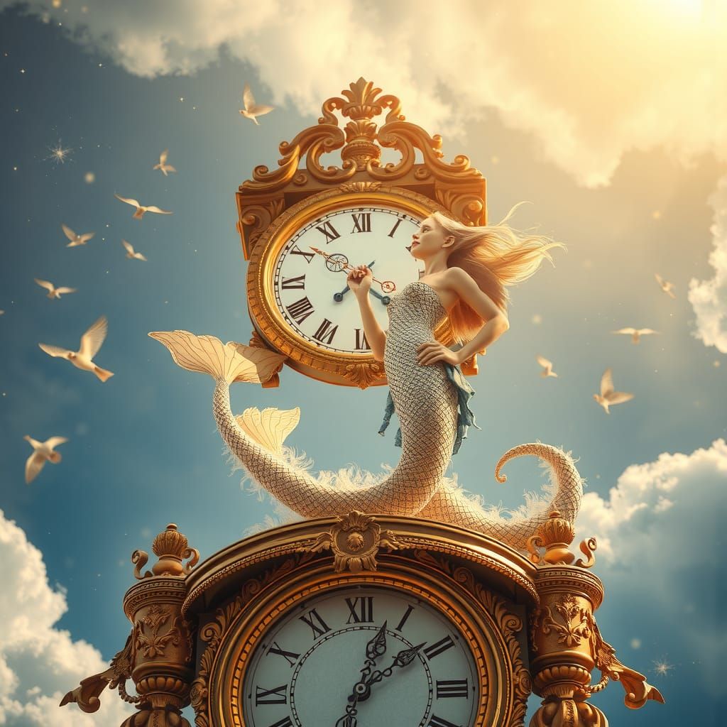 Cuckoo Clock Mermaid in Dreamy Pastel Sky