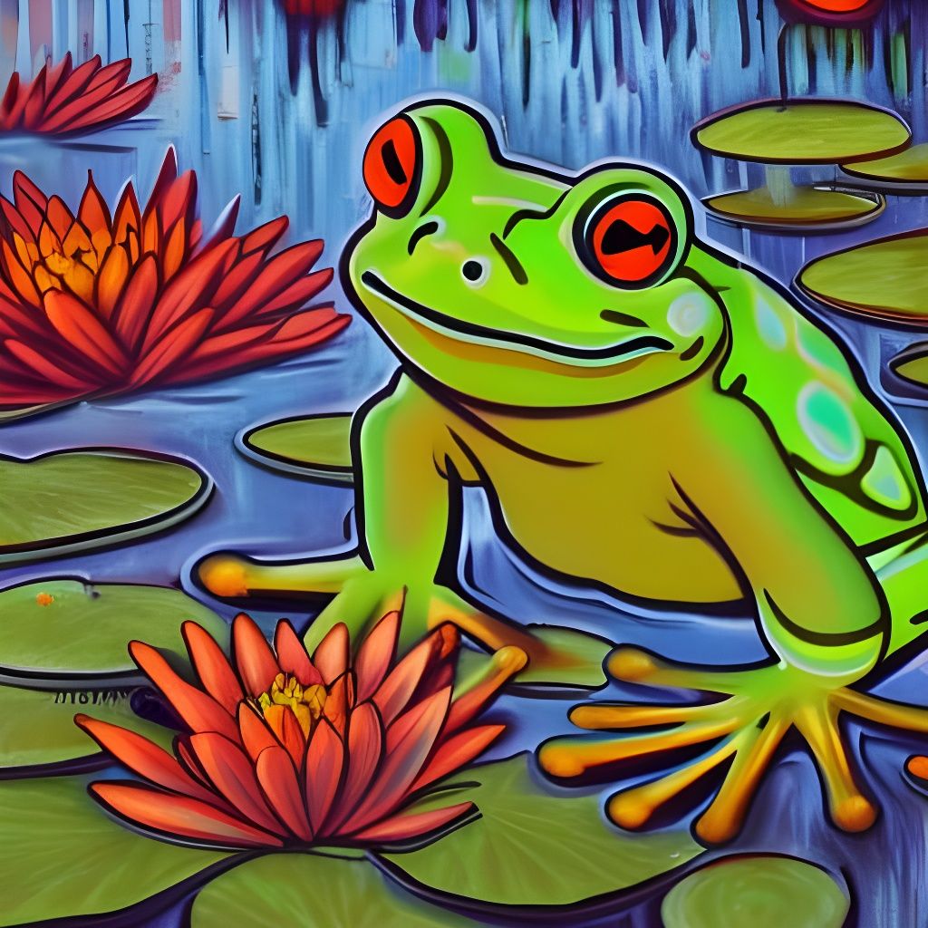 Happy Frog in Lily Pond: Van Gogh Inspired Graffiti