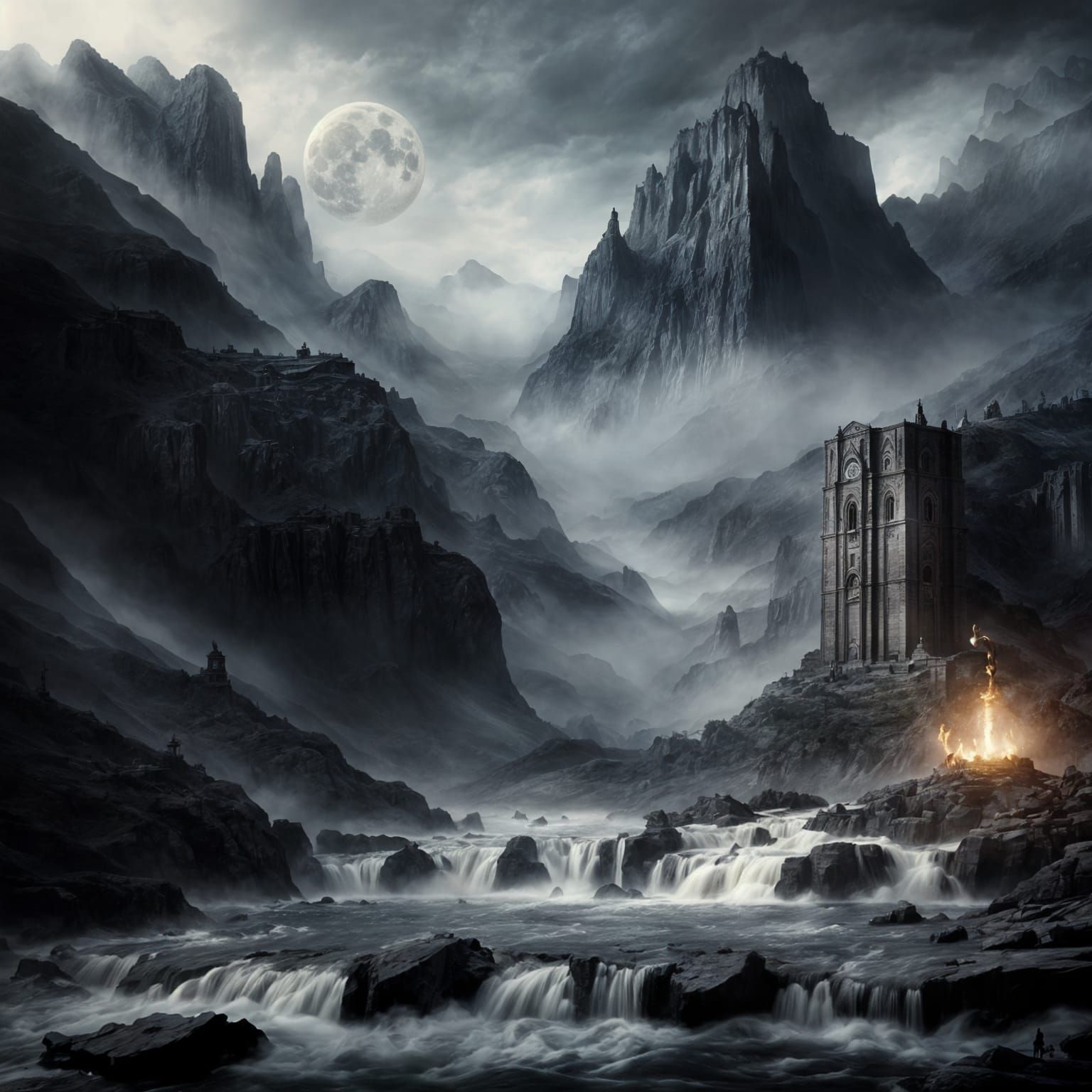 Epic Ashfall Landscape with Soot Saints