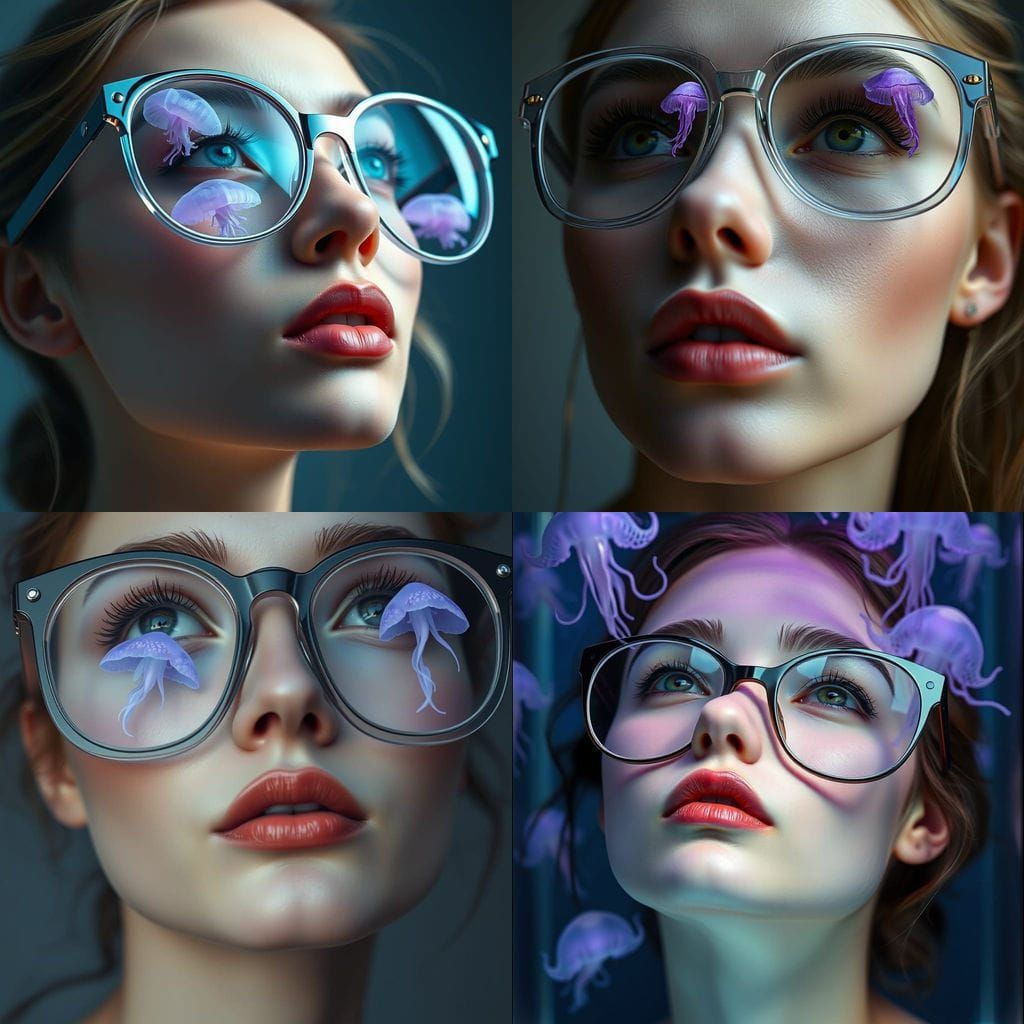 Ethereal Beauty with Jellyfish Glasses in Avant Garde Style
