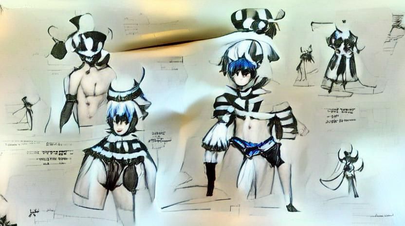 Monochrome Anime Jester Outfit Concept Art