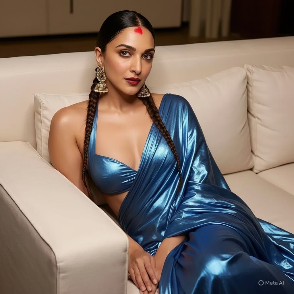 Kiara Advani in Blue Saree with Traditional Earrings