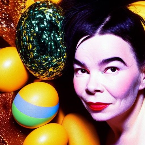 Björk Surreal Portrait in Fried Eggs