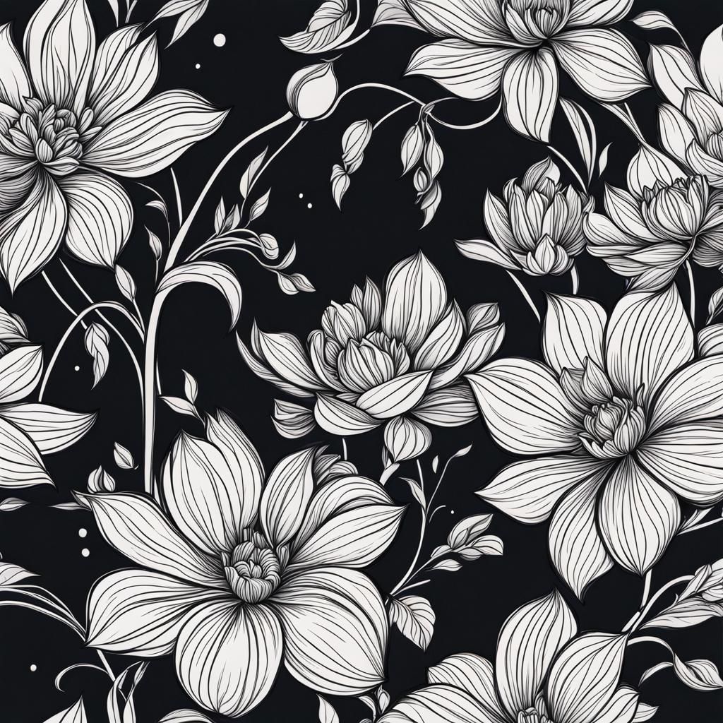 Detailed Flower Line Art in Fantasy Style