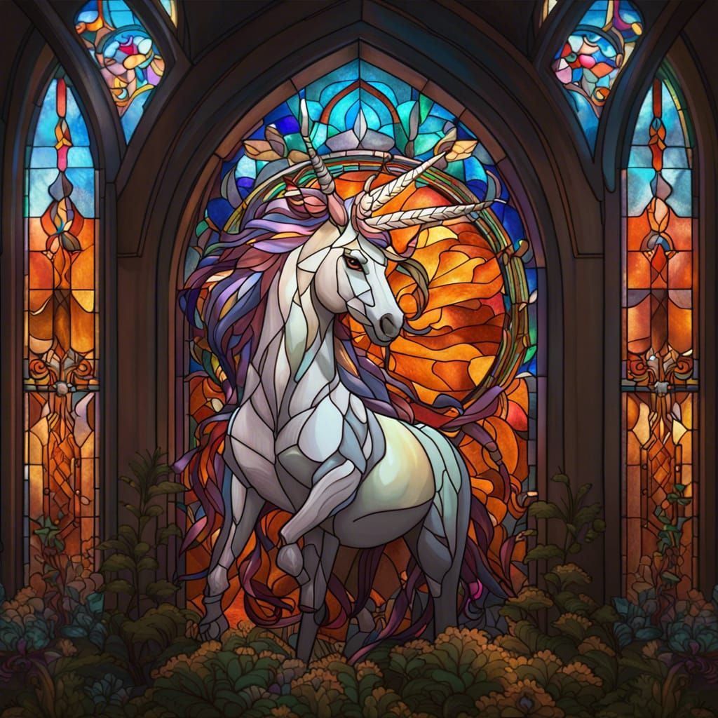 Stained Glass Unicorn Concept Art in 8K