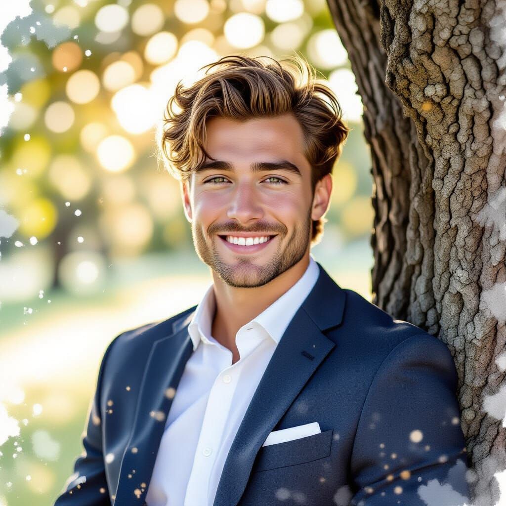 Smiling Man in Watercolor Alcohol Ink Style