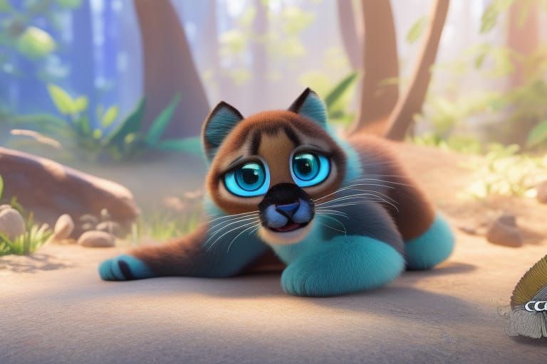 Adorable Baby Puma in Suit: Pixar-Style 3D Art