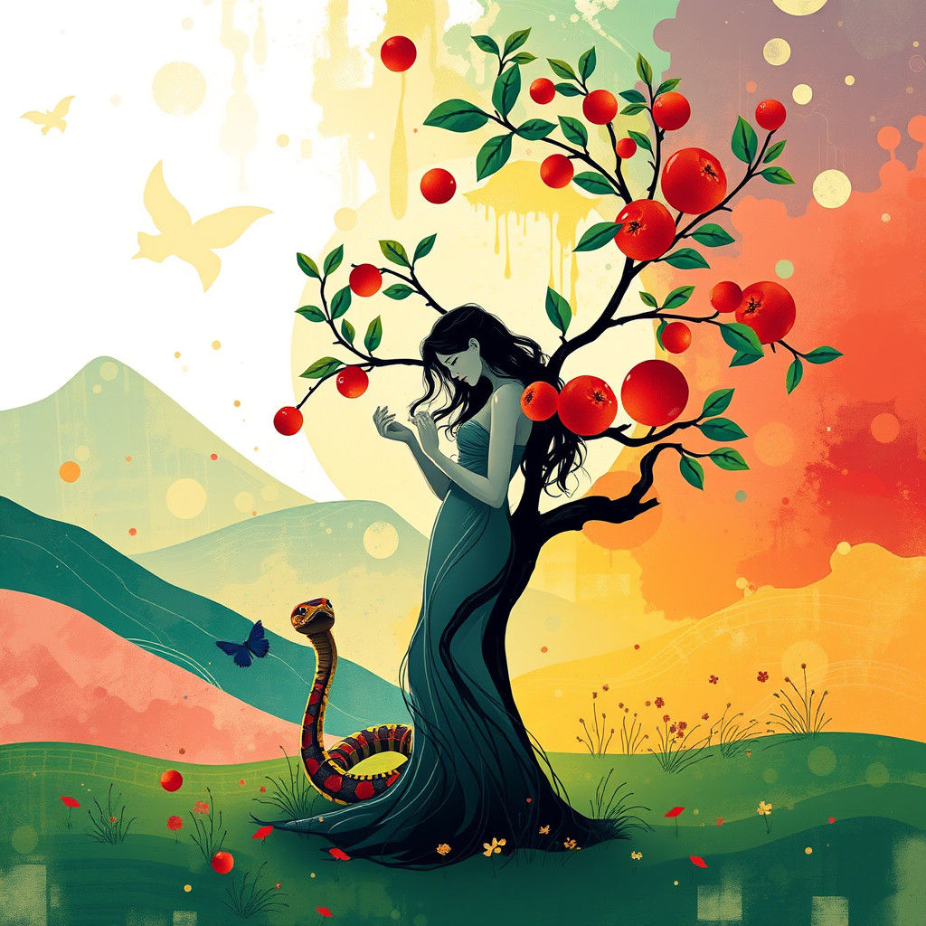 Eve and the Snake: Vector Art in Eden Garden