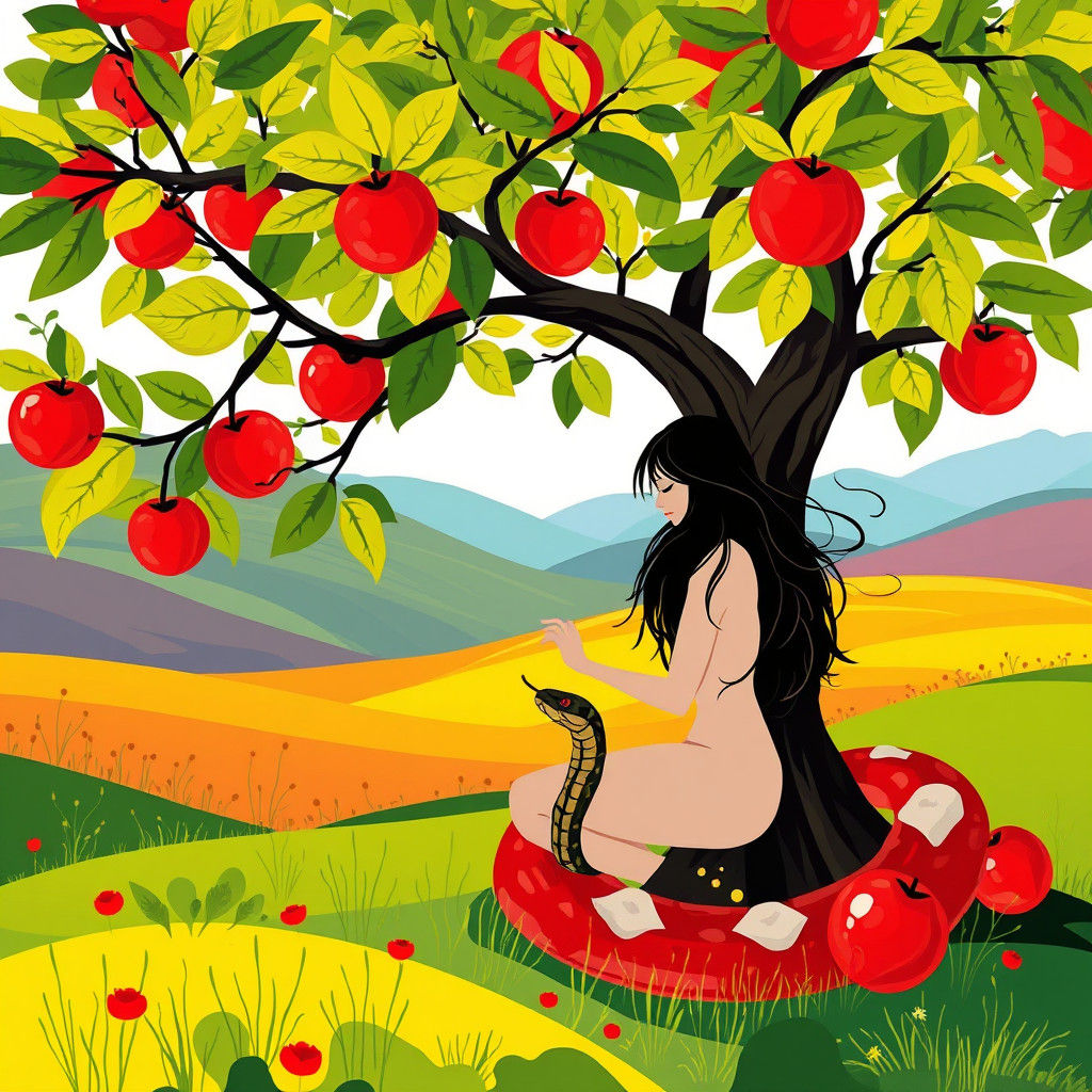 Eve and the Serpent in Eden: Vector Art