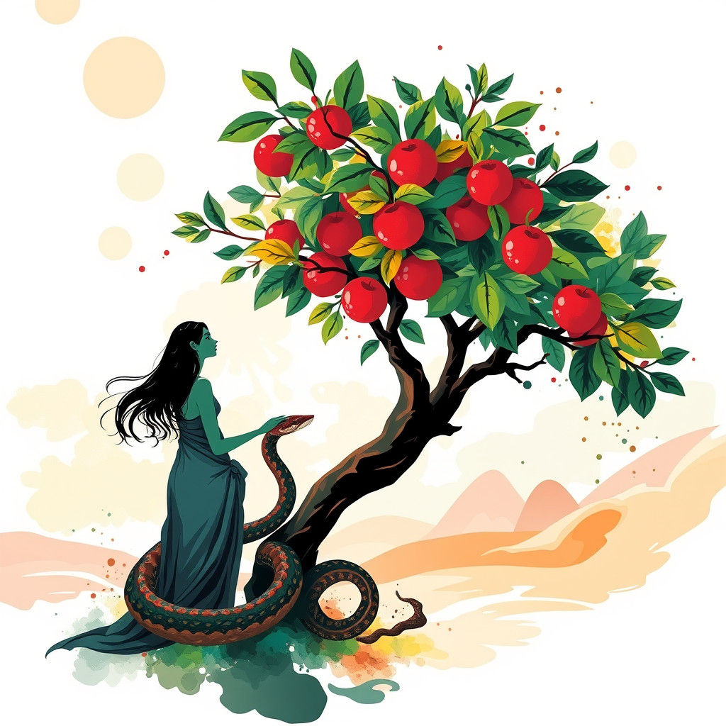 Eve and the Snake in Eden Garden