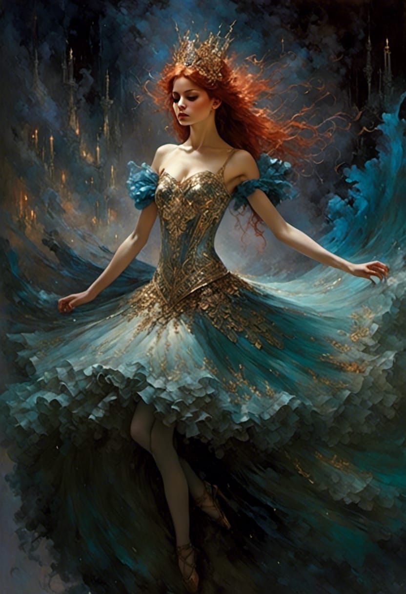 Fantasy Ballerina with Jeweled Corset in Dark Concept Art