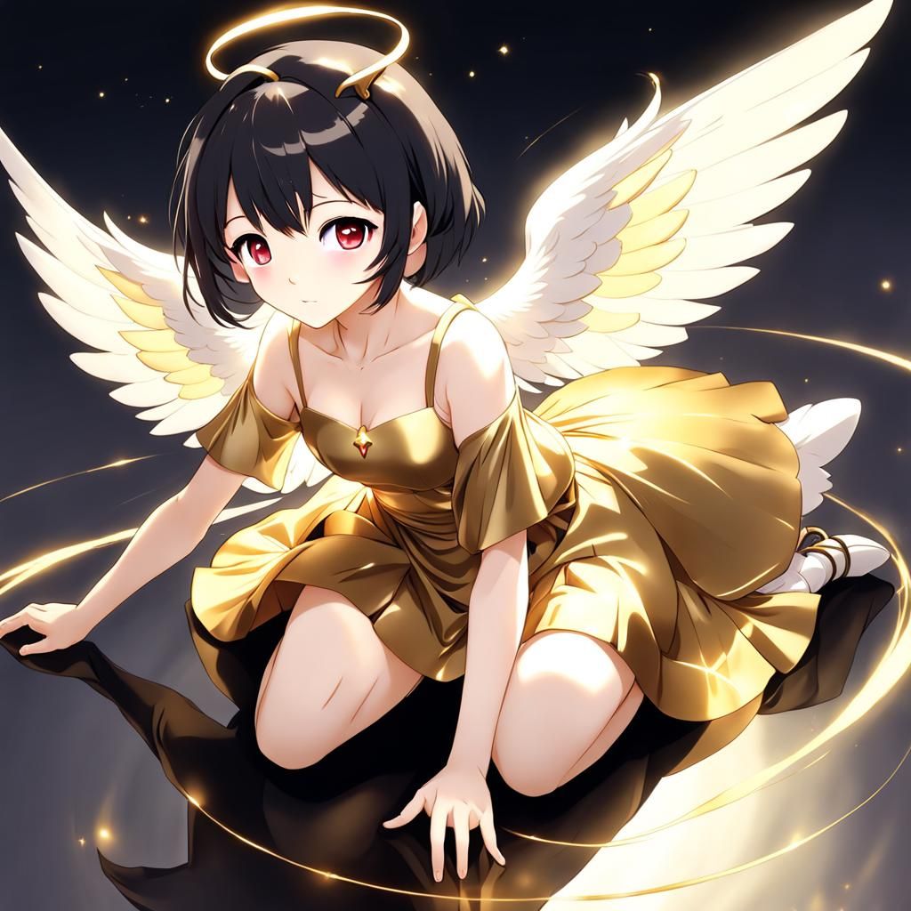 Anime Angel in Golden Dress