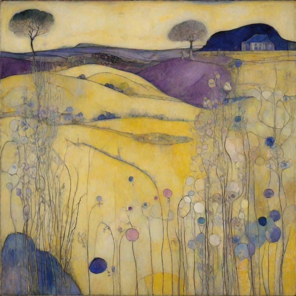 Abstract Landscape in Yellow, Blue and Violet