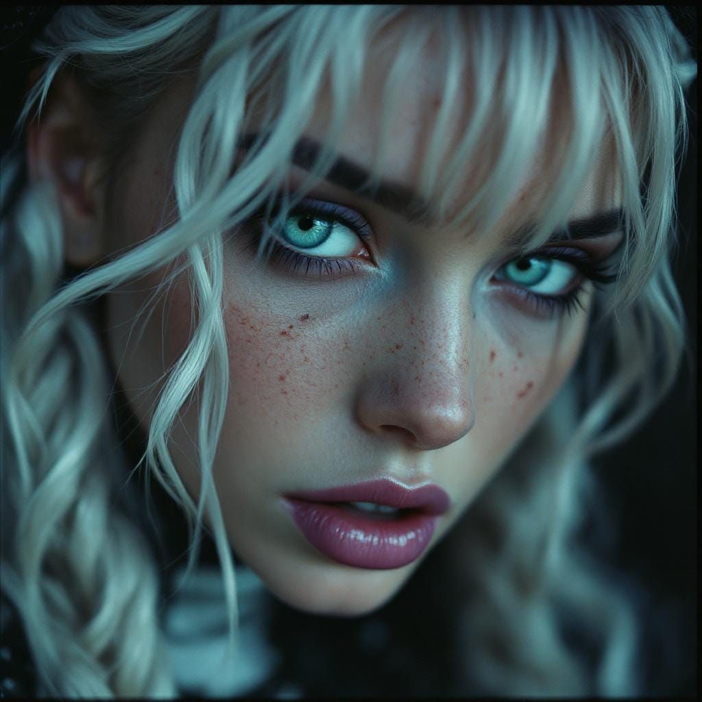 Goth-Punk Beauty with Ash-White Hair