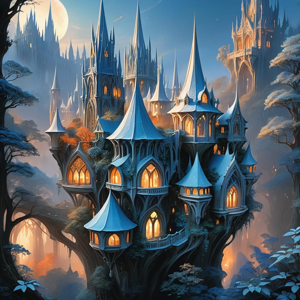 Elven City in Teacup: High Fantasy Digital Art