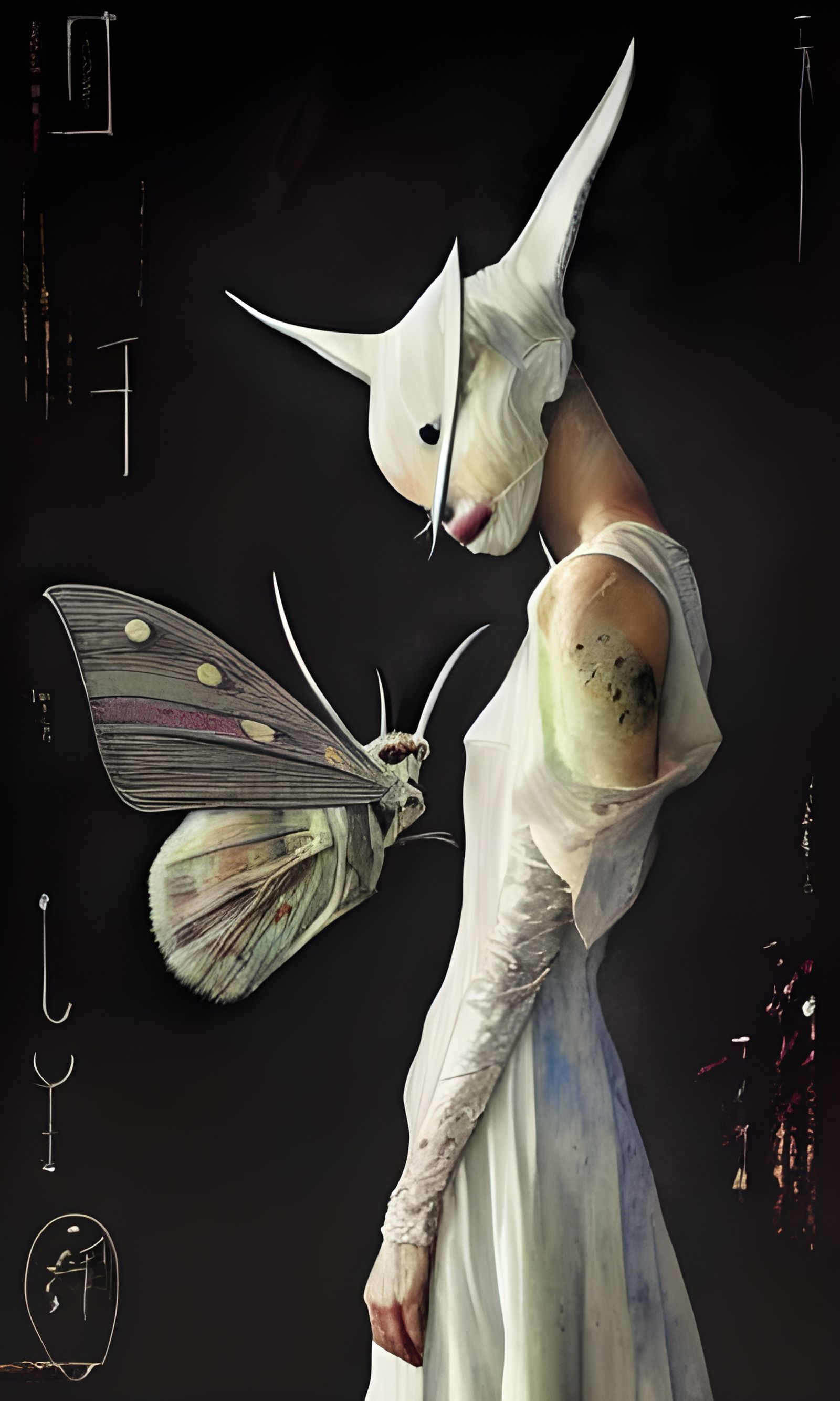 Moth Goat in White Gown: Encaustic Painting