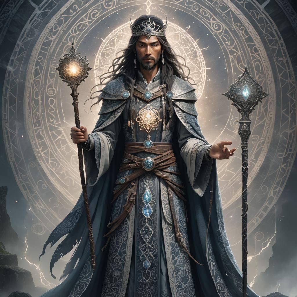 Mystical Figure with Staff and Amulet in Fantasy Art