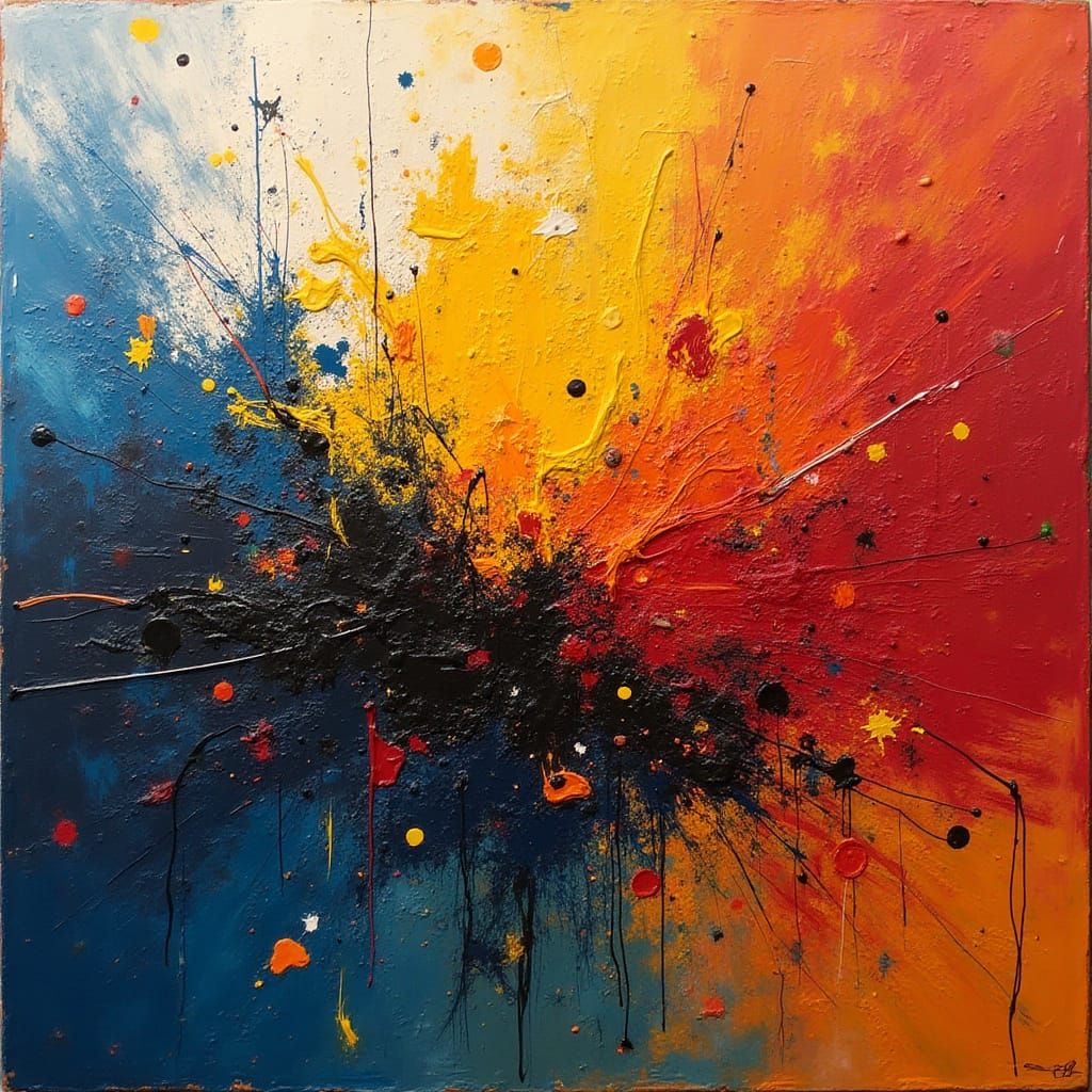 Vibrant Abstract Explosion in Expressive Acrylic and Oil