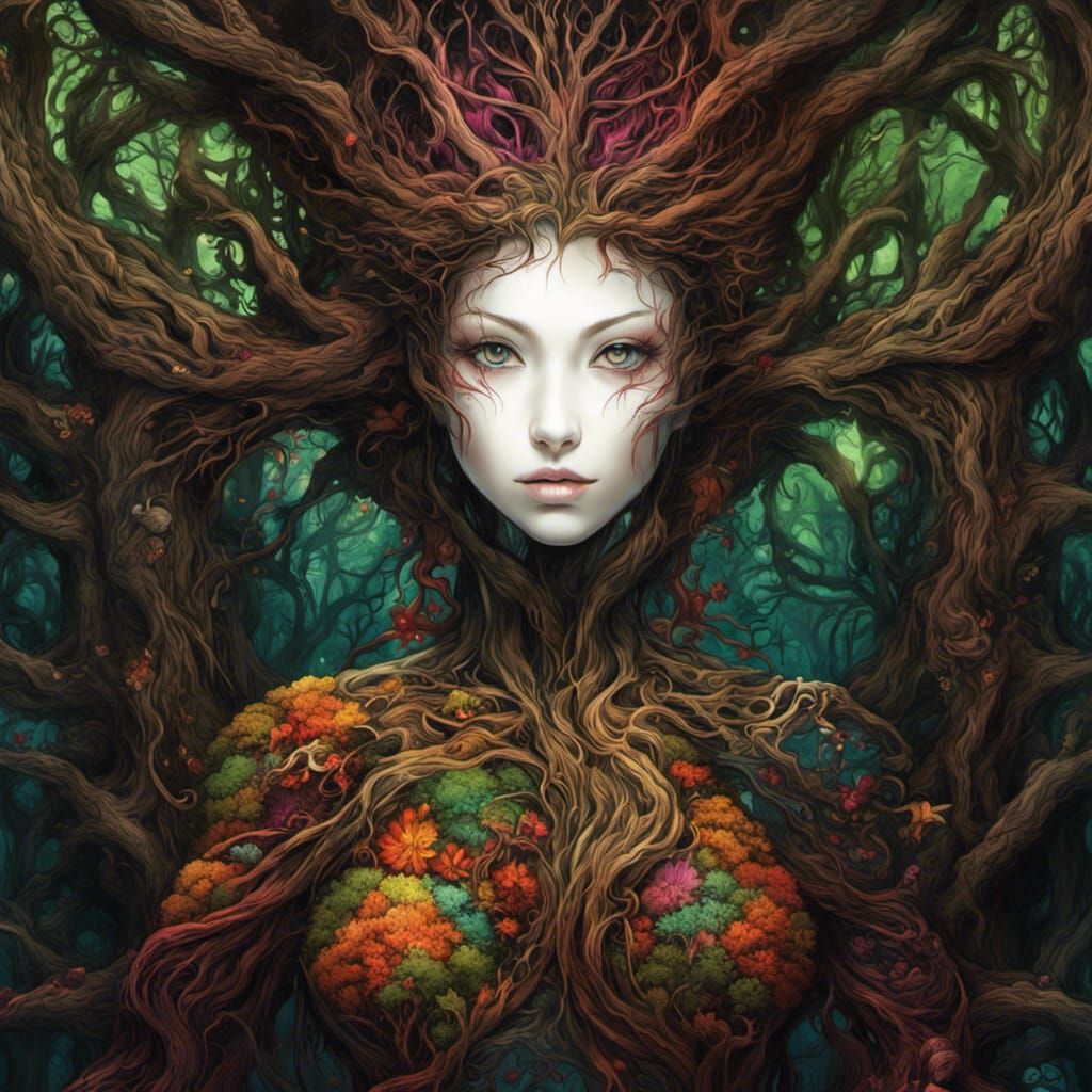 Creepy Tree Face Digital Illustration