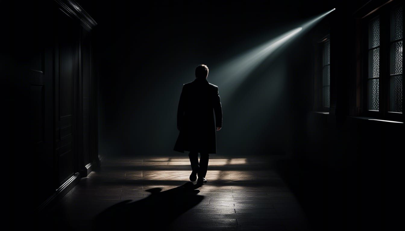 Mysterious Man in Shadowy, Atmospheric Photo