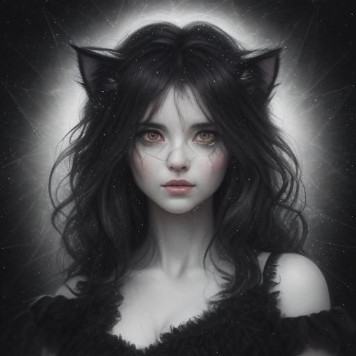 Calico Kitten Constellation in Bioluminescent Charcoal Style