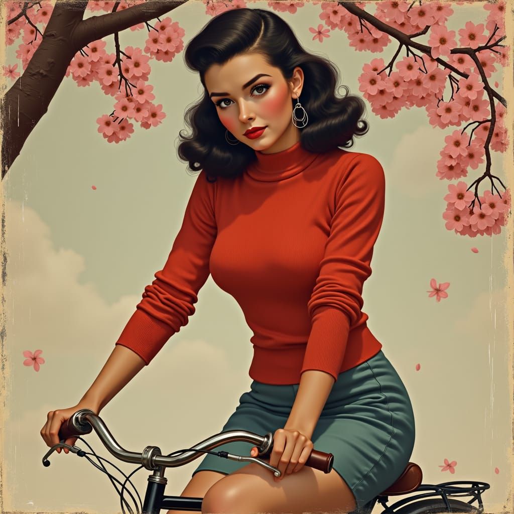 Alluring Pin-Up Girl in a Vintage Automobile