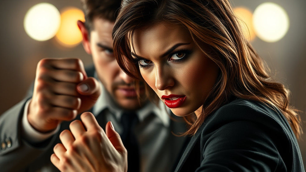 Confident Woman in Battle Stance, Hyper-Realistic Portrait