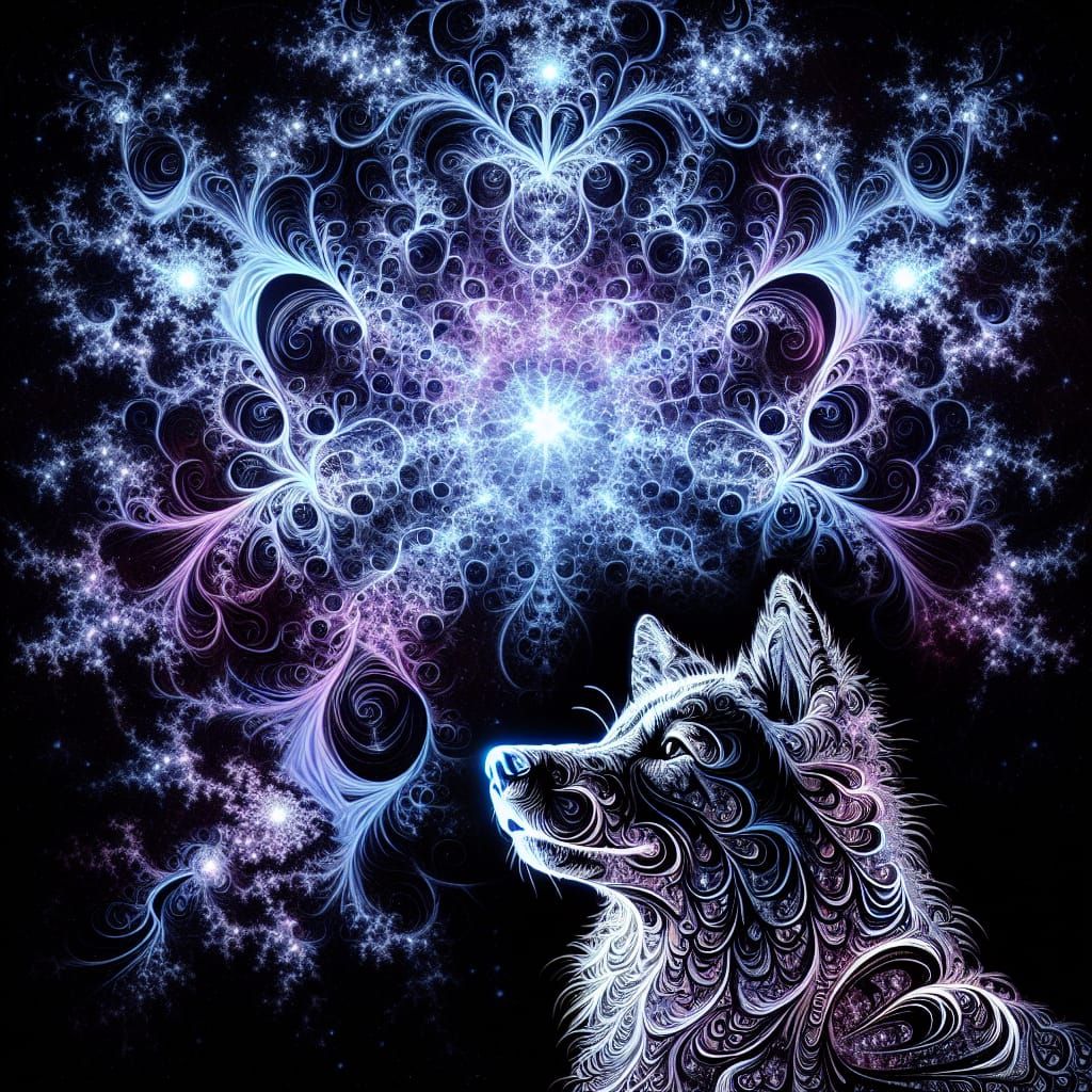 Blacklight Dog in Fractal Space: Micro Liner Art