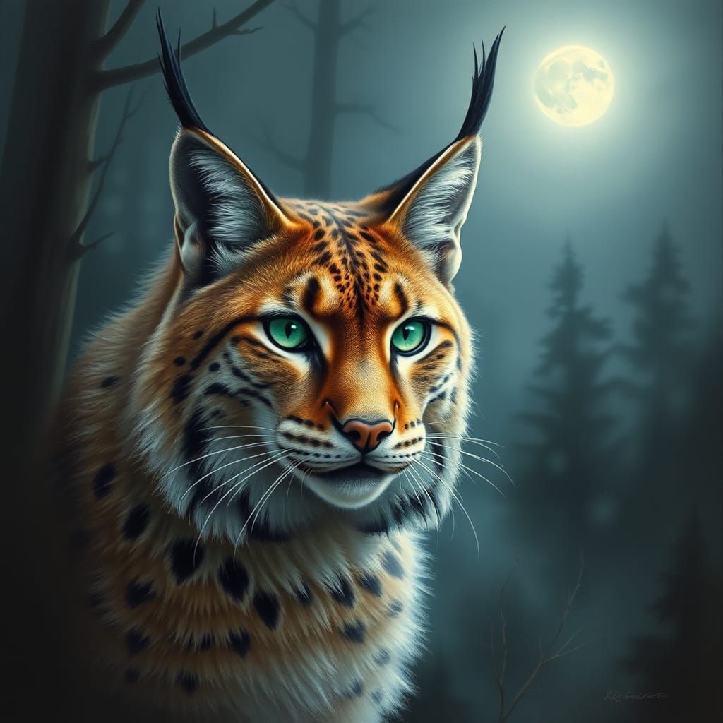 Mystical Lynx Portrait in Atmospheric Forest