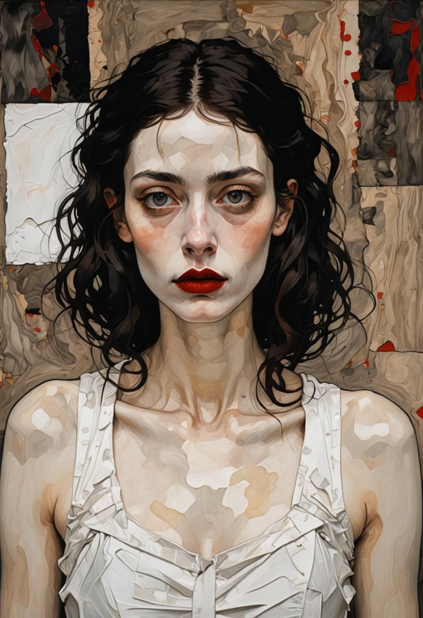 Elegant Goth Girl: Impasto Portrait in High Contrast