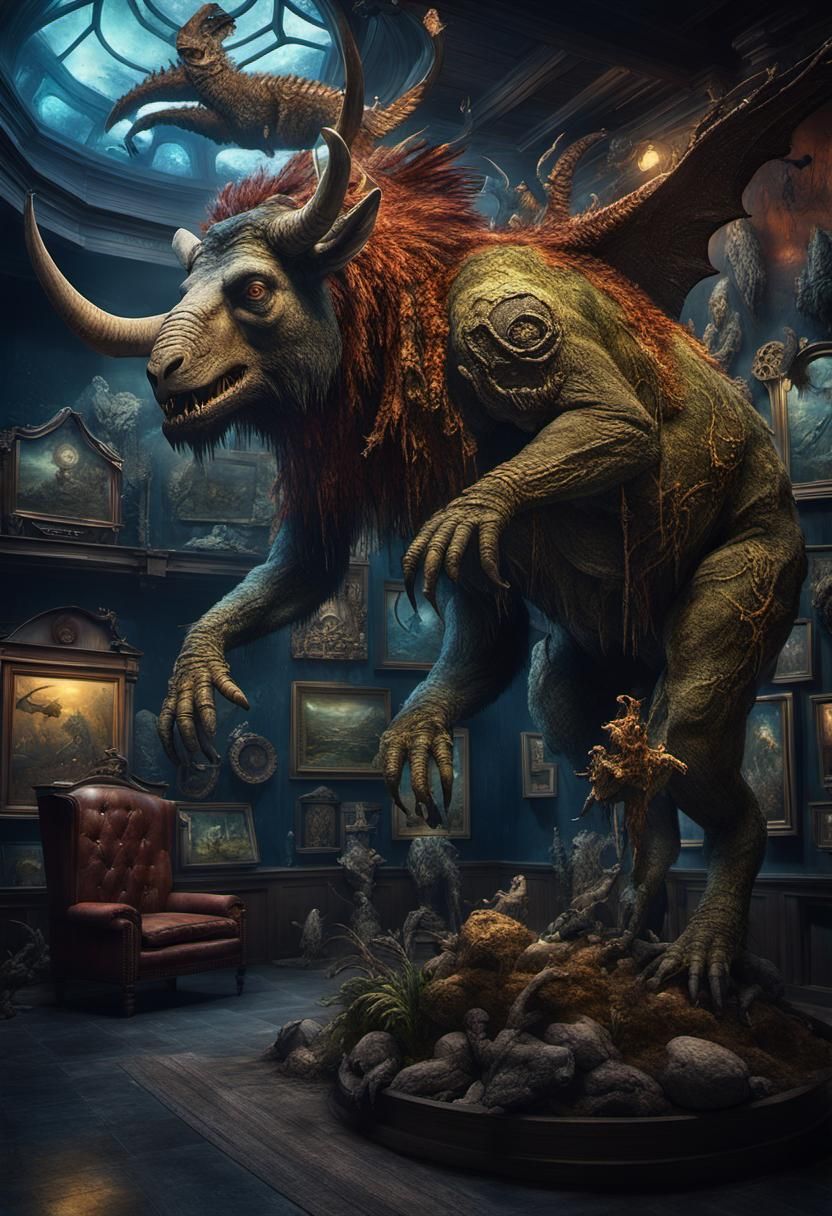 Cryptid Taxidermy Museum in Detailed Matte Painting