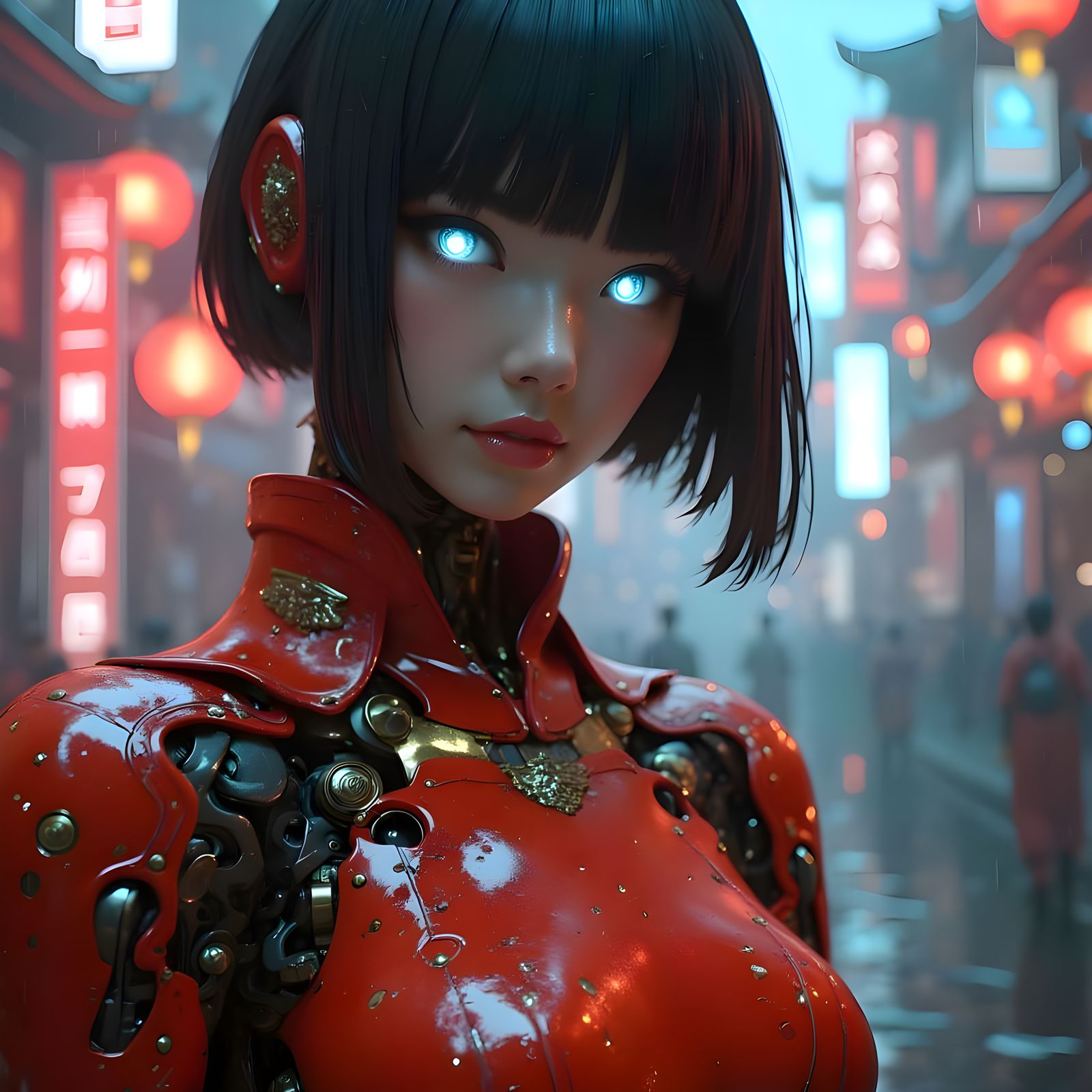 Cyberpunk Gynoid in Red Armor
