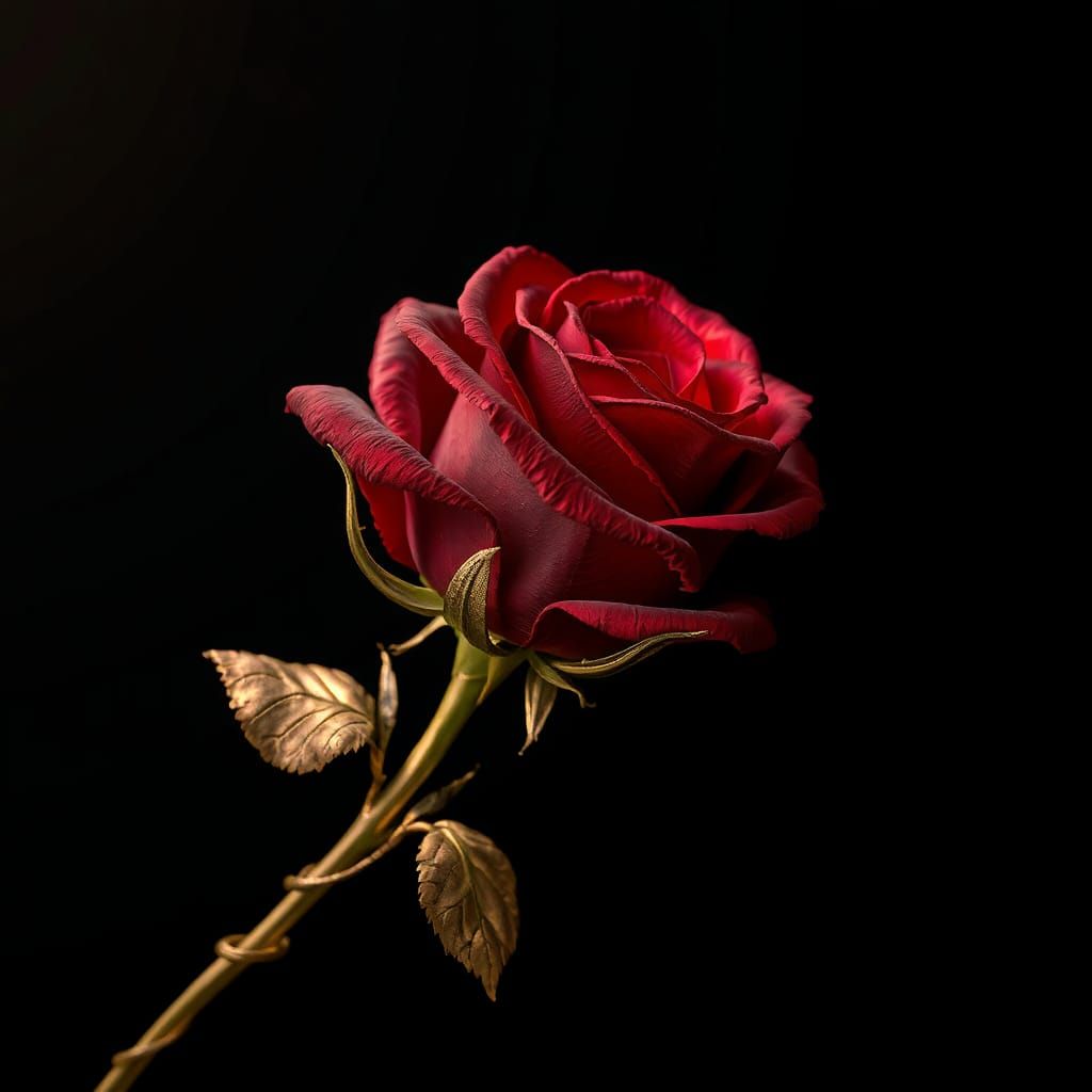 Crimson Rose with Golden Trim, Digital Art