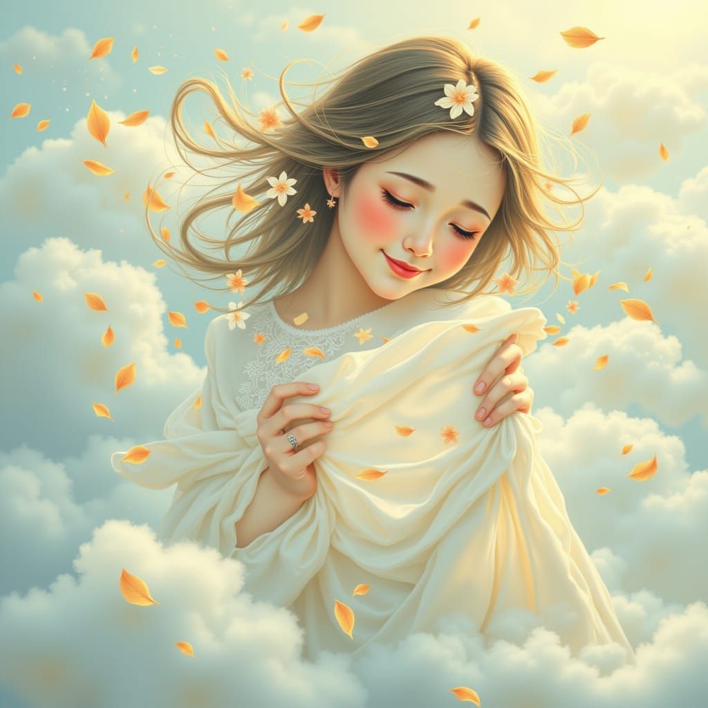 Ethereal Dream Girl Rises into Heavenly Realm