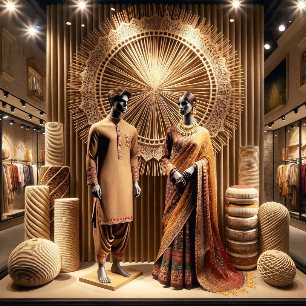 South Asian Fashion Window Display with Festive Attire