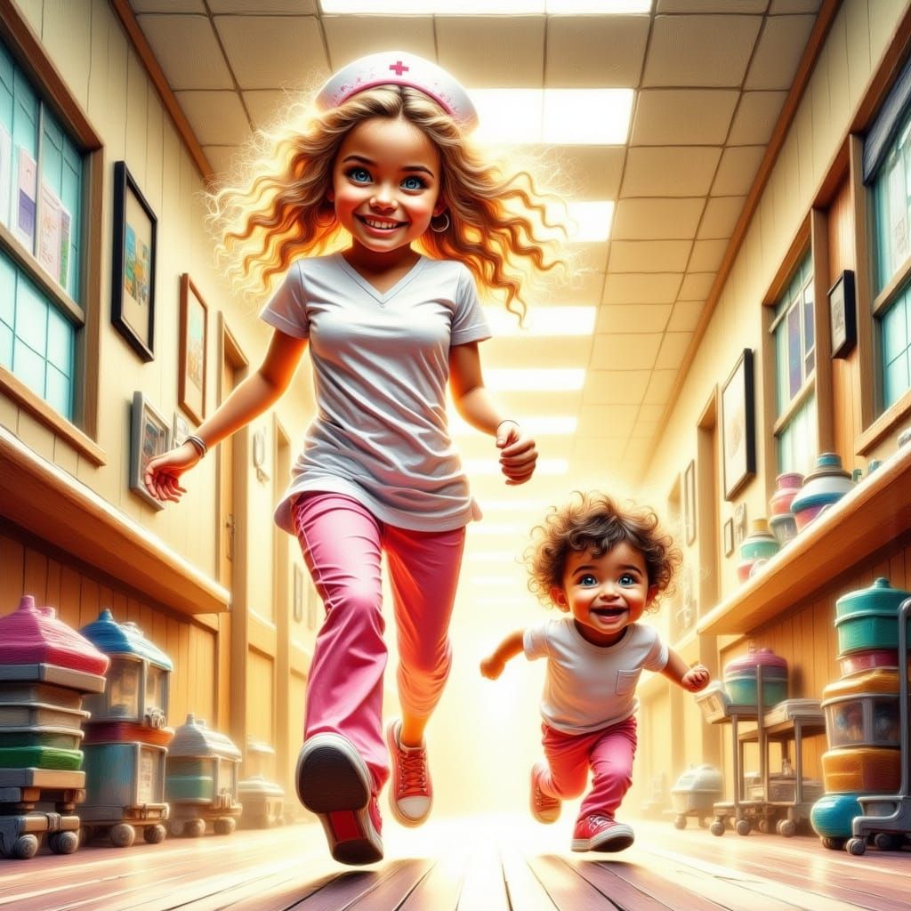 Cheerful Nurse in Playful Chase