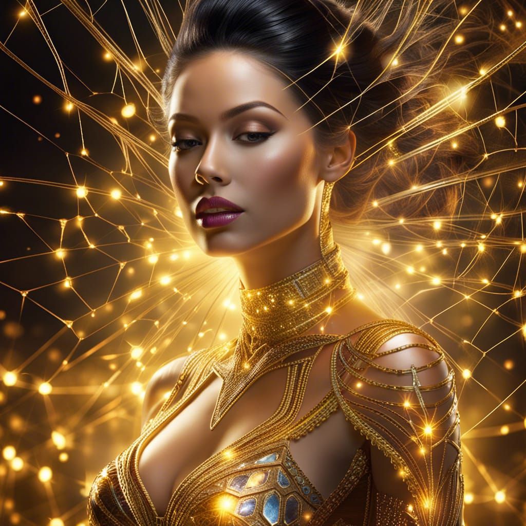 Cracked Glass Woman with Fractal Spiderweb Effect